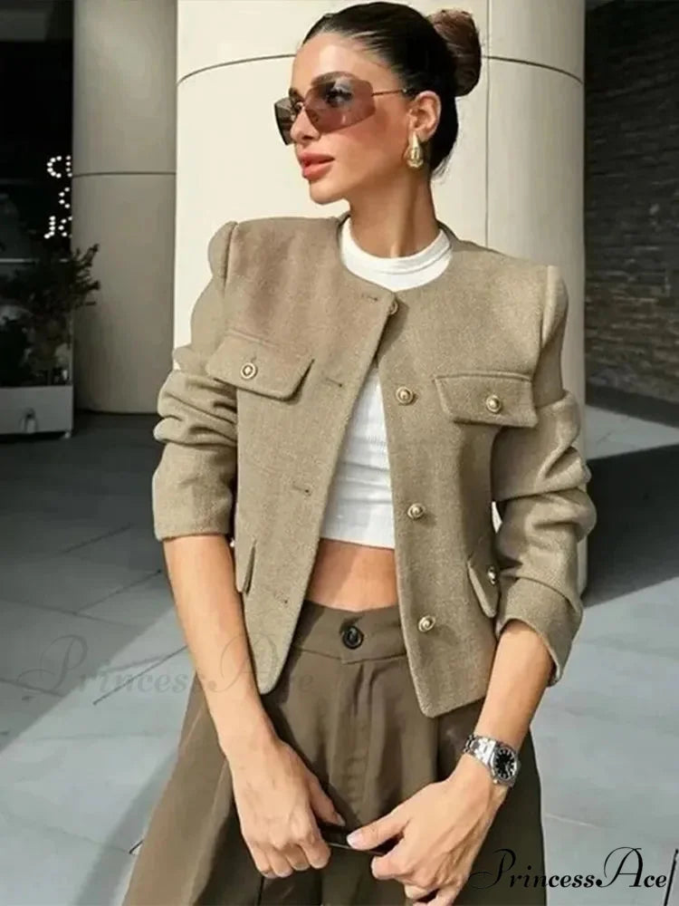 Circular Neck Woolen Brief Jacket OLIVE / XS coats-241228