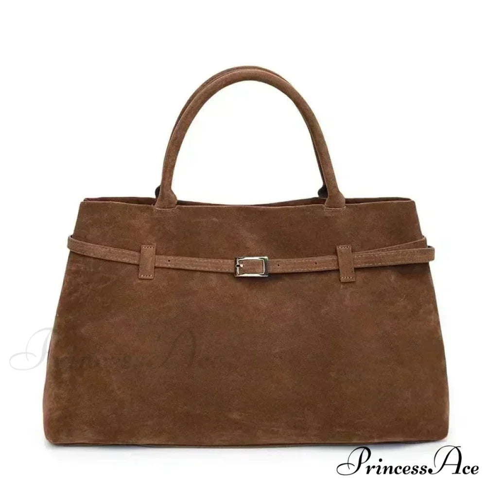 Clasp Ornamental Faux Suede Buckle Oversized Tote Purse Brown handbag-250126