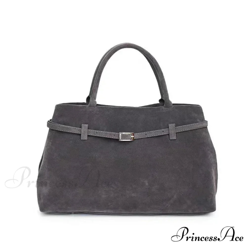 Clasp Ornamental Faux Suede Buckle Oversized Tote Purse GRAY handbag-250126