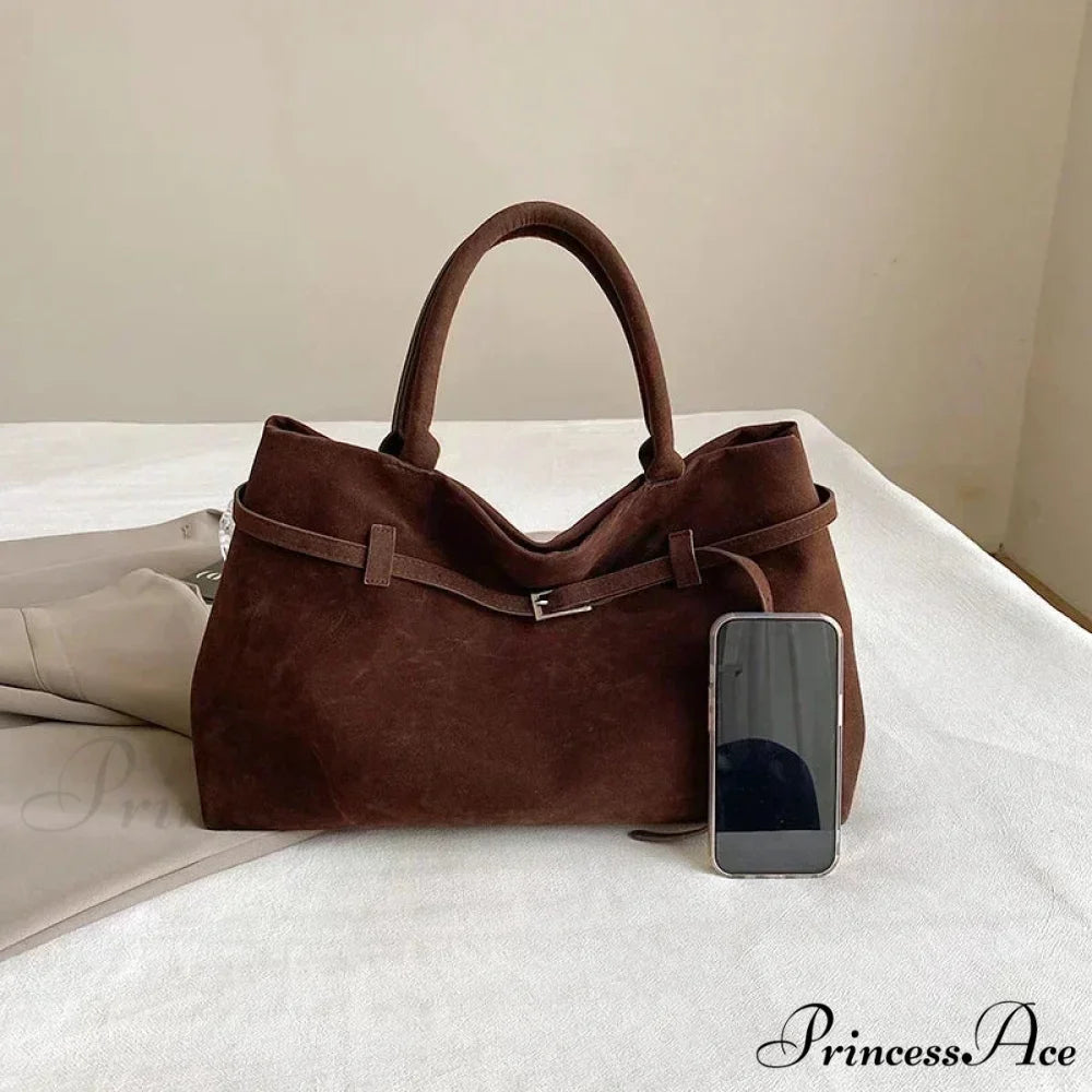 Clasp Ornamental Faux Suede Buckle Oversized Tote Purse handbag-250126