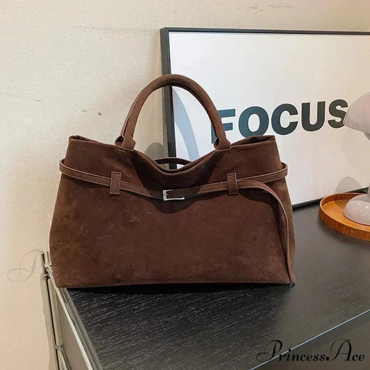 Clasp Ornamental Faux Suede Buckle Oversized Tote Purse handbag-250126