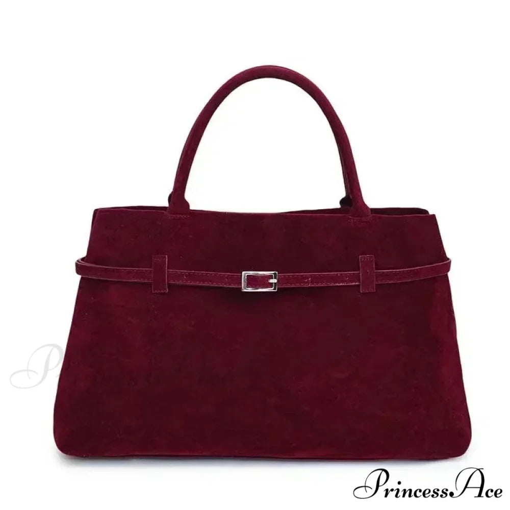 Clasp Ornamental Faux Suede Buckle Oversized Tote Purse Red handbag-250126