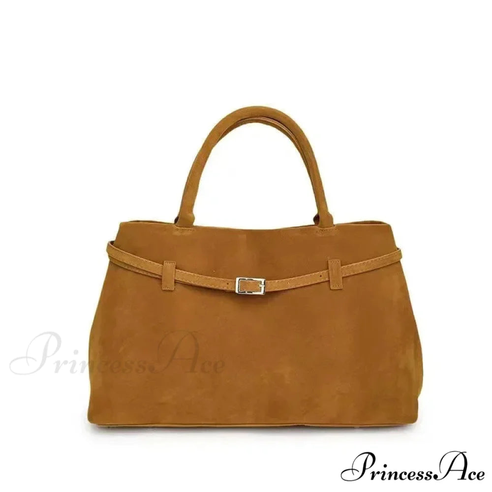 Clasp Ornamental Faux Suede Buckle Oversized Tote Purse Yellow handbag-250126