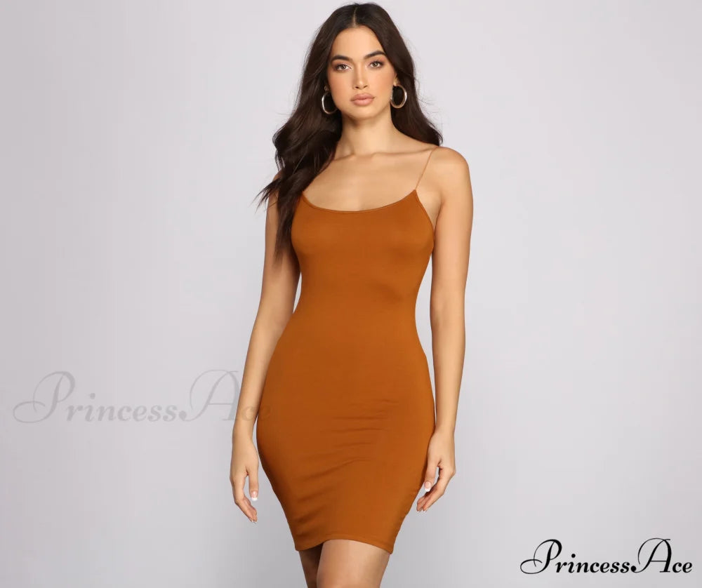 Classic Chic Scoop Charming Neck Knit Mini Dress RUST / S