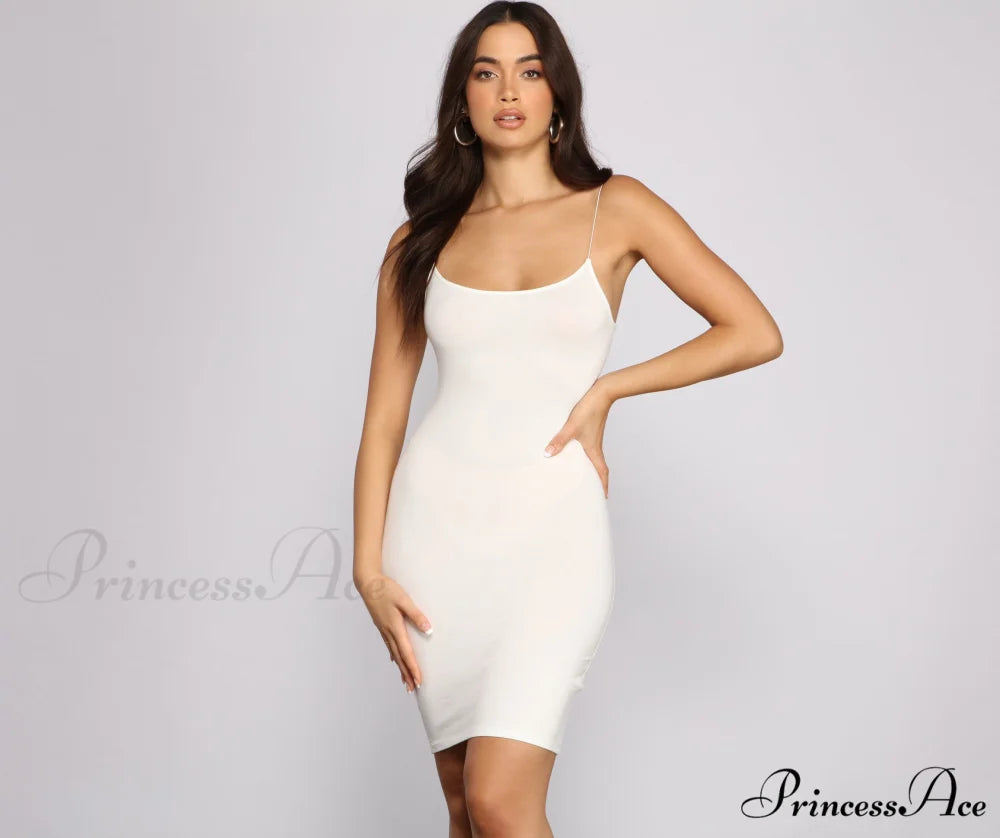 Classic Chic Scoop Charming Neck Knit Mini Dress WHITE / S