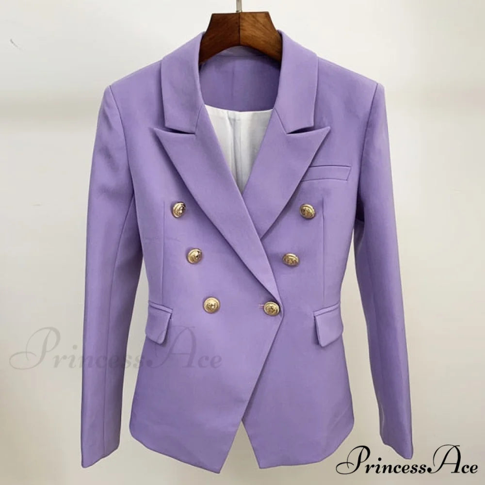 Classic Double Breasted Metal Lion Buttons Blazer