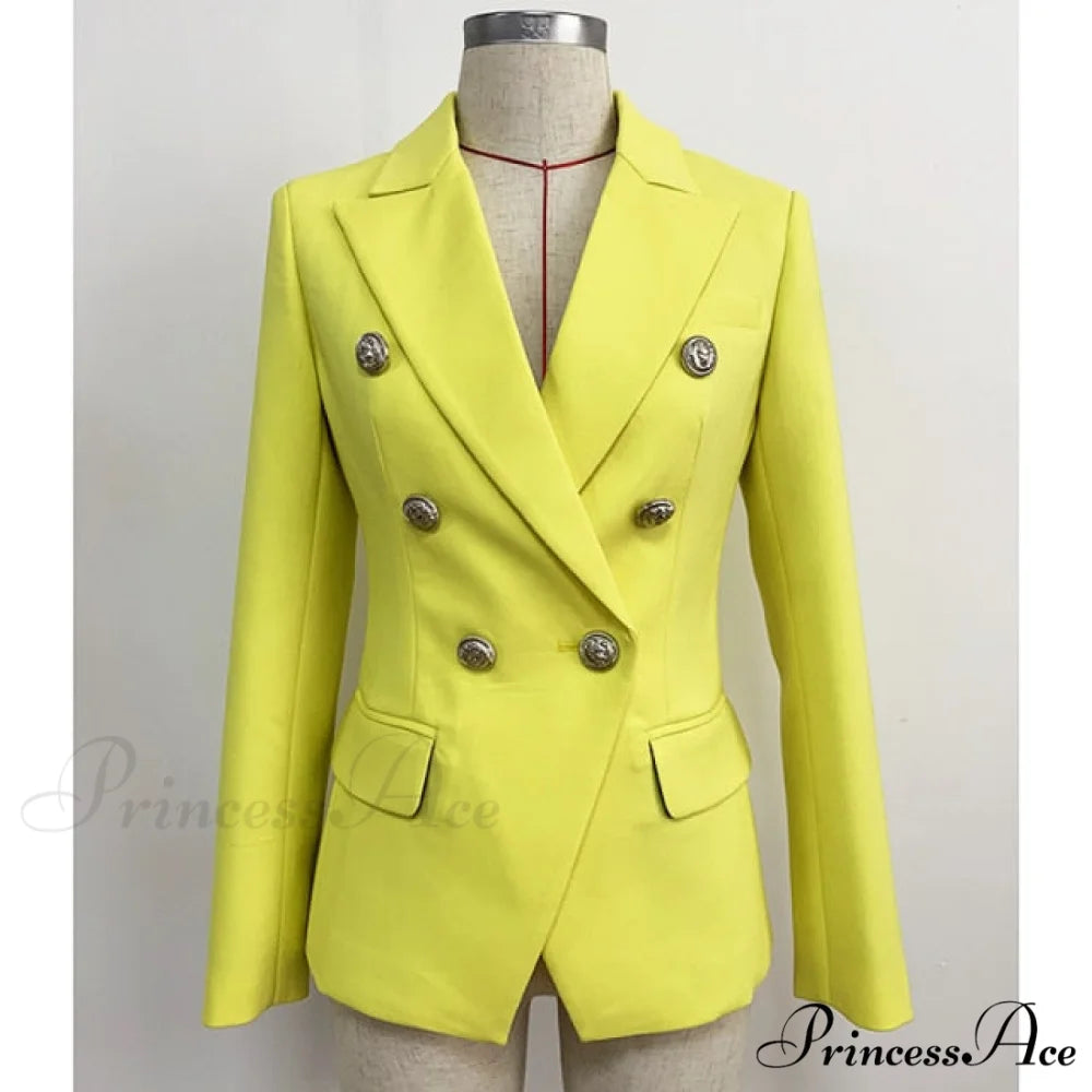 Classic Double Breasted Metal Lion Buttons Blazer