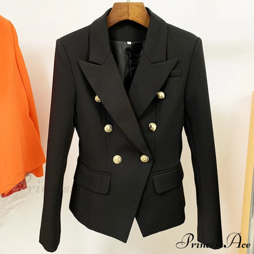 Classic Double Breasted Metal Lion Buttons Blazer