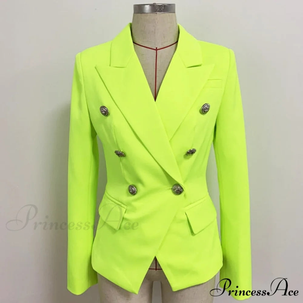 Classic Double Breasted Metal Lion Buttons Blazer