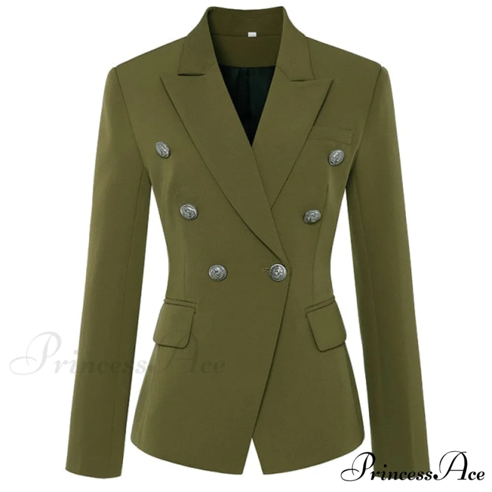 Classic Double Breasted Metal Lion Buttons Blazer