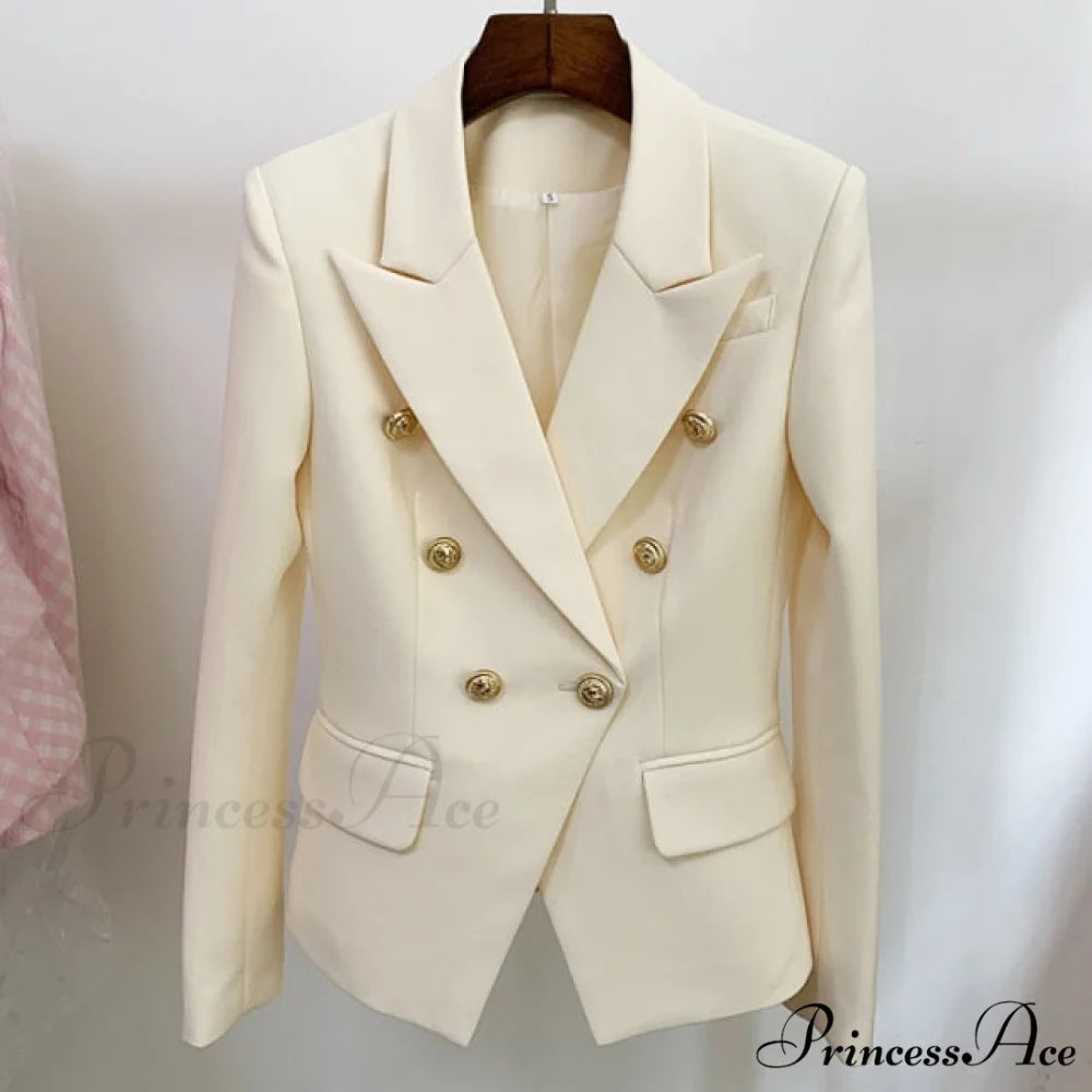 Classic Double Breasted Metal Lion Buttons Blazer