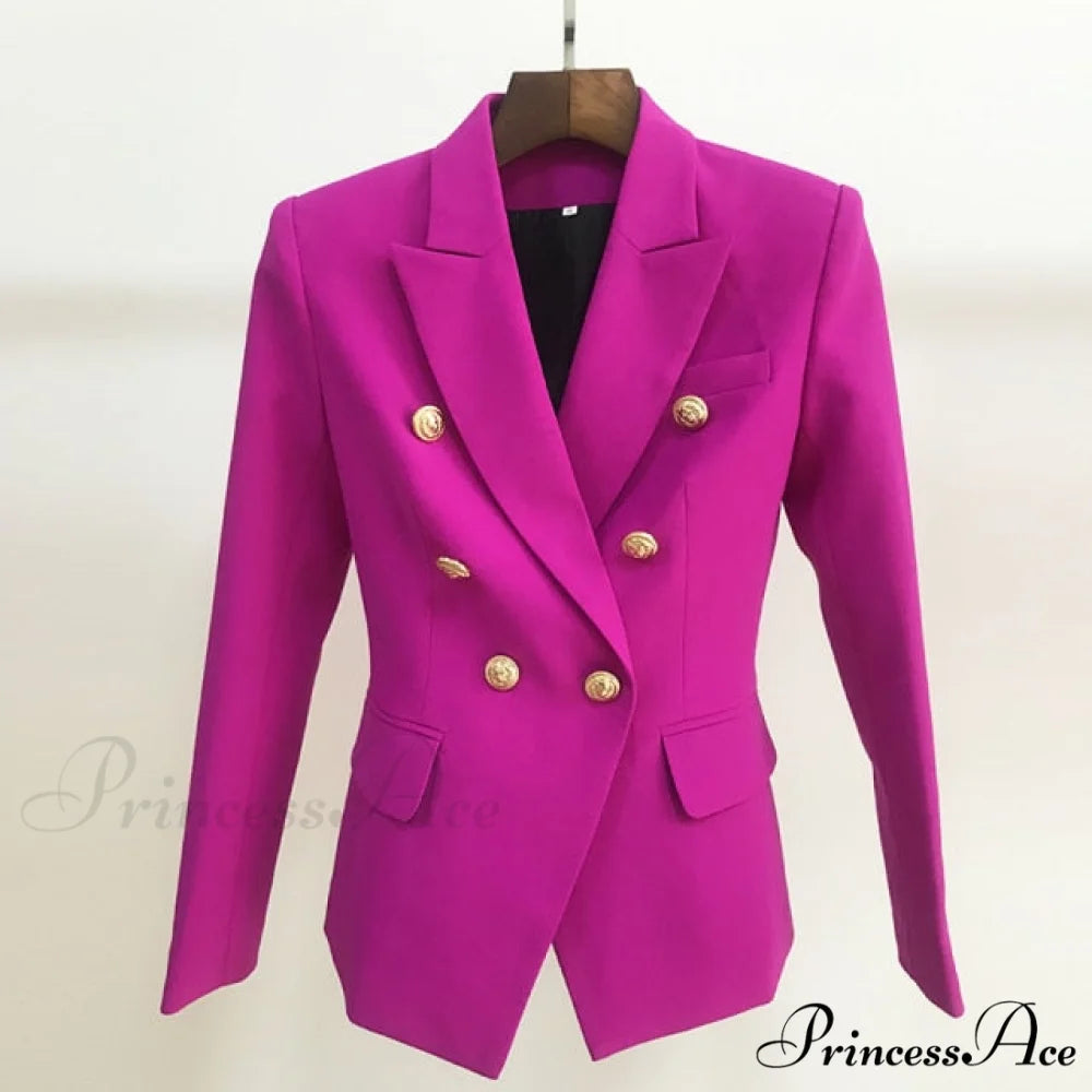Classic Double Breasted Metal Lion Buttons Blazer