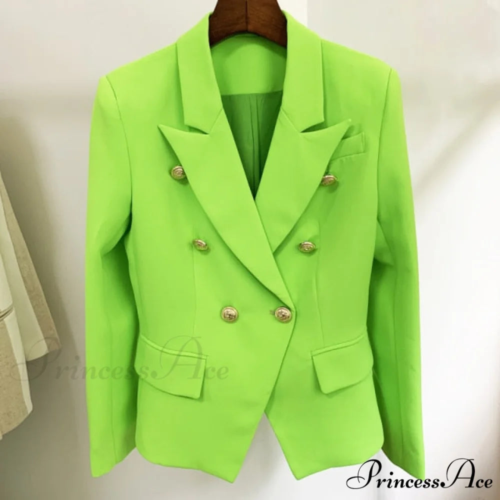 Classic Double Breasted Metal Lion Buttons Blazer Fluorescent Green / S