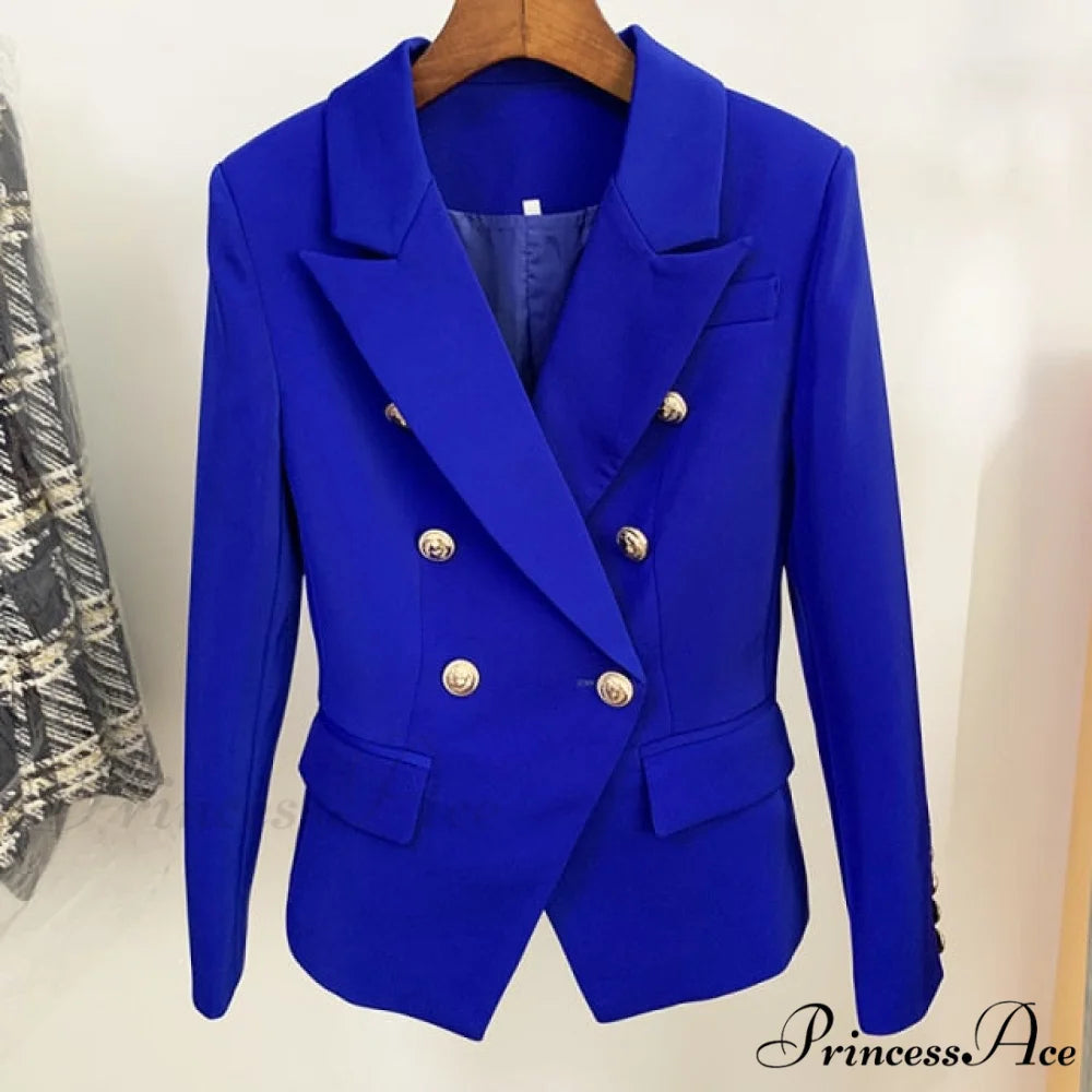 Classic Double Breasted Metal Lion Buttons Blazer Royal Blue / S