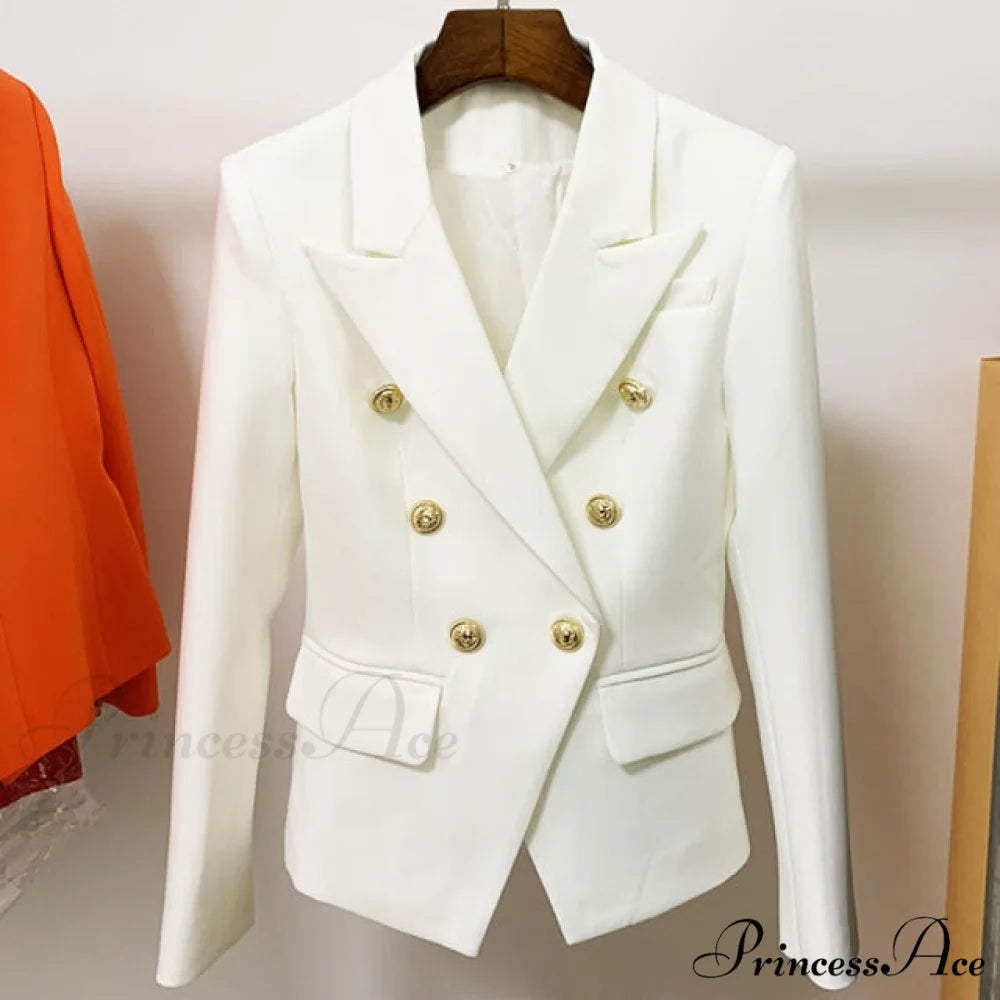 Classic Double Breasted Metal Lion Buttons Blazer white / S