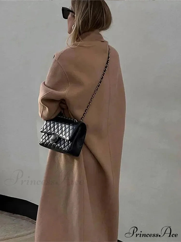 Classic Folded Collar Cinched Maxi Overcoat overcoats-241228