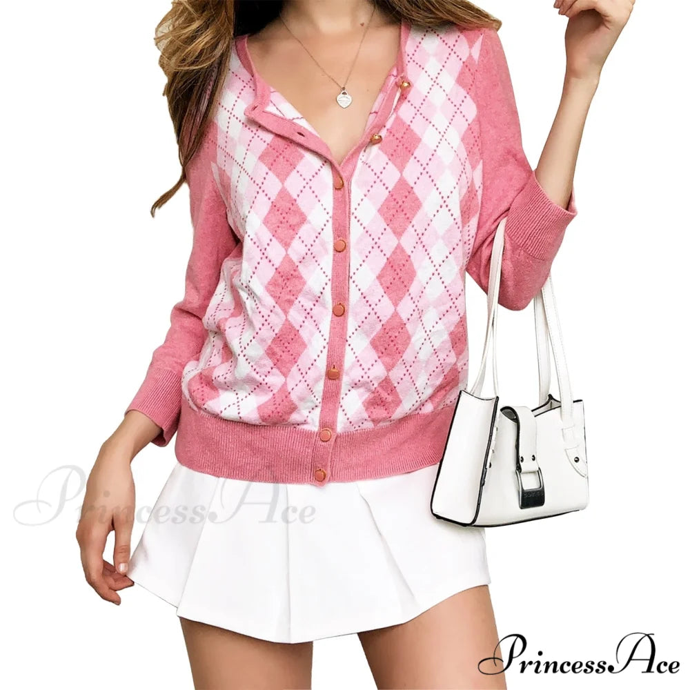 Classic Plaid Red Green Knitwear Cardigan