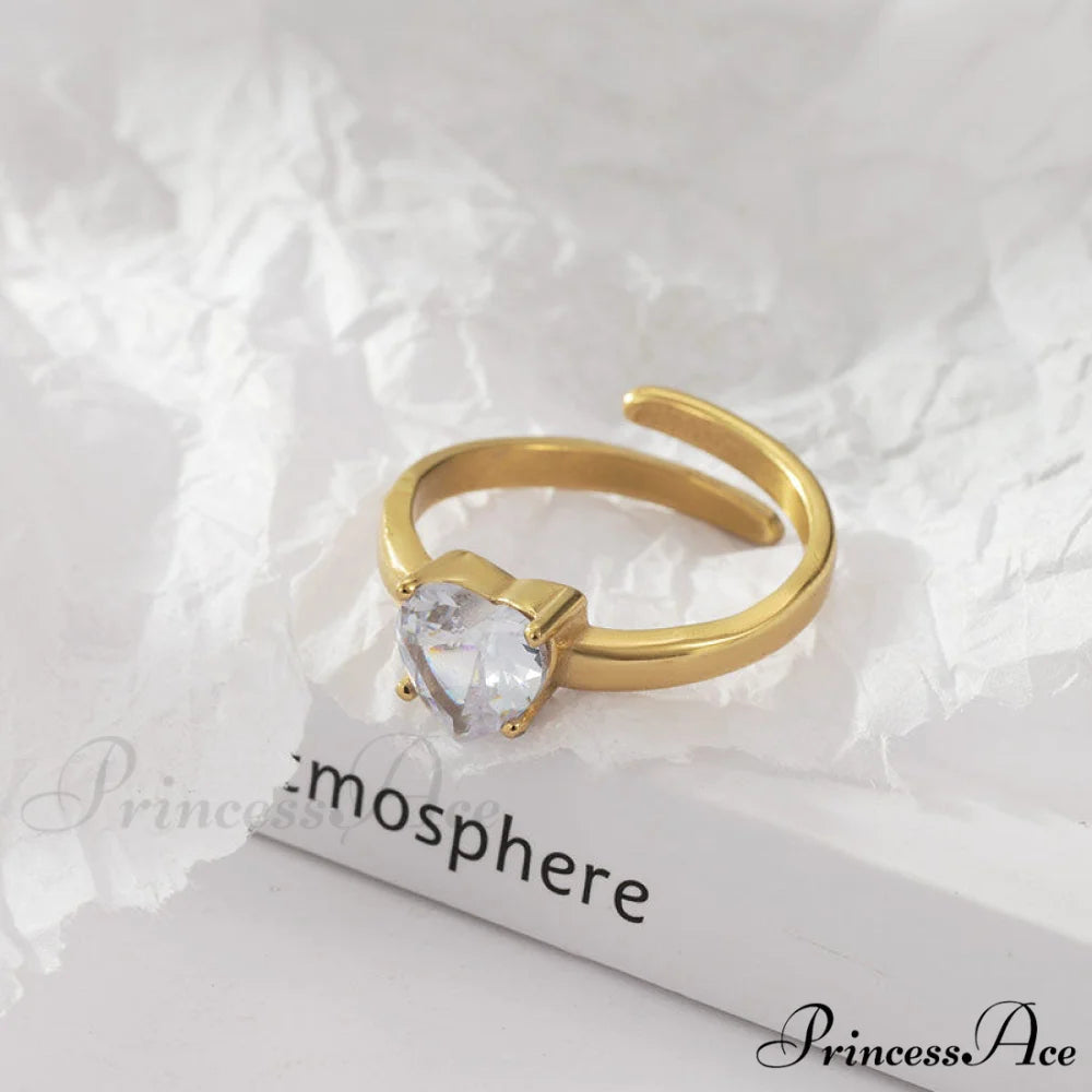 Classic Style White Zircon Open Rings gold / one size