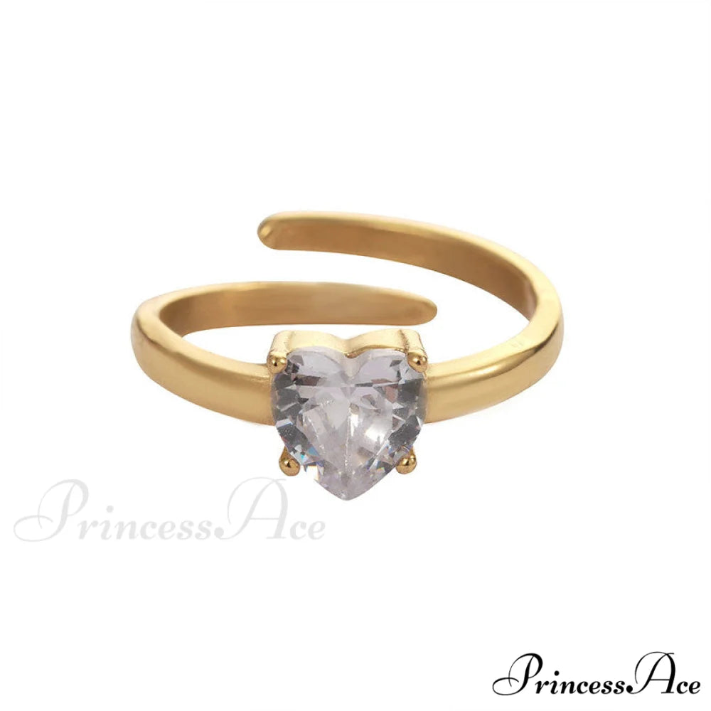 Classic Style White Zircon Open Rings gold / one size