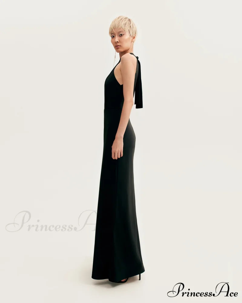 Classical Black Halterneck Satin Graceful Maxi Dress Xo Xo
