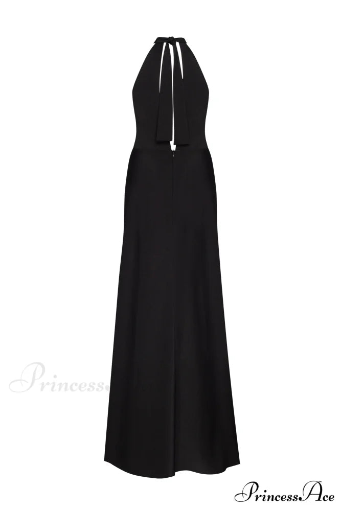 Classical Black Halterneck Satin Graceful Maxi Dress Xo Xo