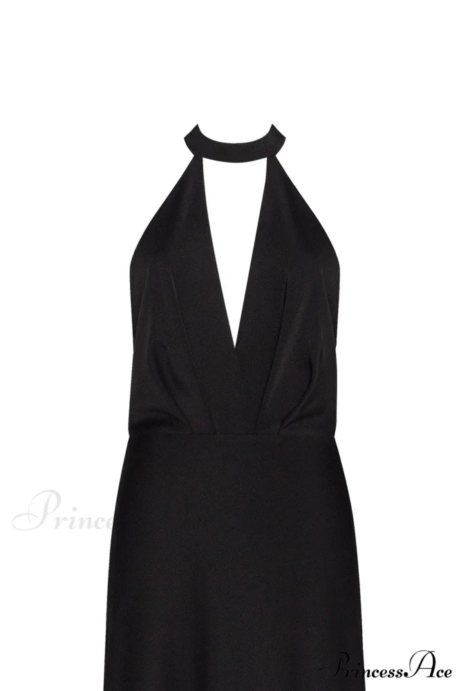 Classical Black Halterneck Satin Graceful Maxi Dress Xo Xo