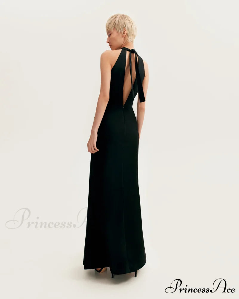 Classical Black Halterneck Satin Graceful Maxi Dress Xo Xo