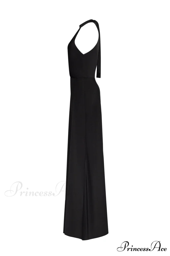 Classical Black Halterneck Satin Graceful Maxi Dress Xo Xo