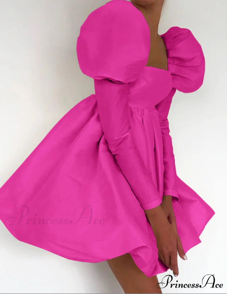 Classy Puff Sleeve Short Prom Dress - Ball Gown and Wedding L / khaki