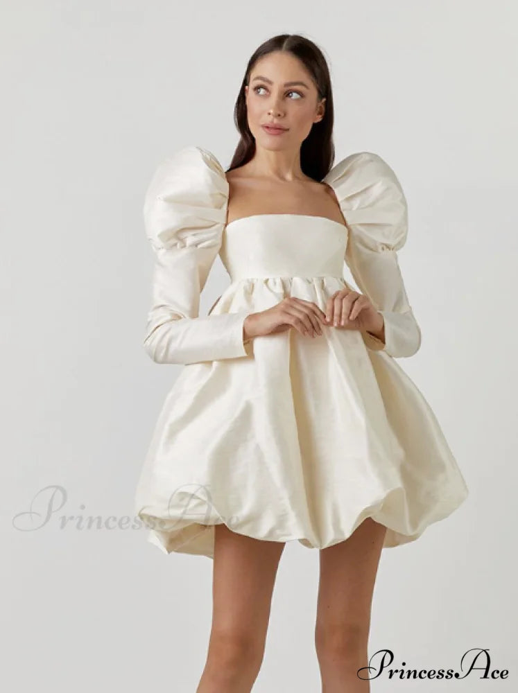 Classy Puff Sleeve Short Prom Dress - Ball Gown and Wedding S / pink