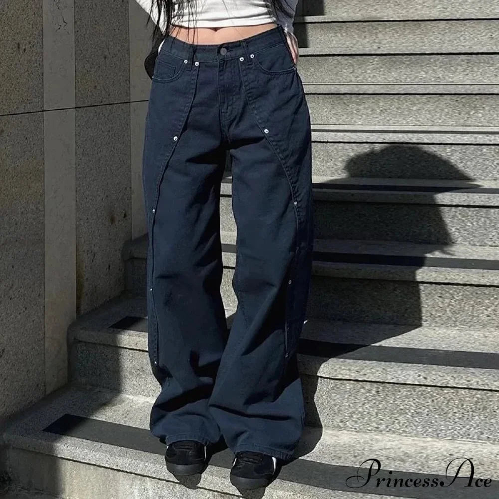 Clean Patchwork Turn of the Century Women Denim Trousers pants-241228