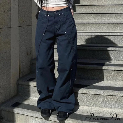 Clean Patchwork Turn of the Century Women Denim Trousers pants-241228