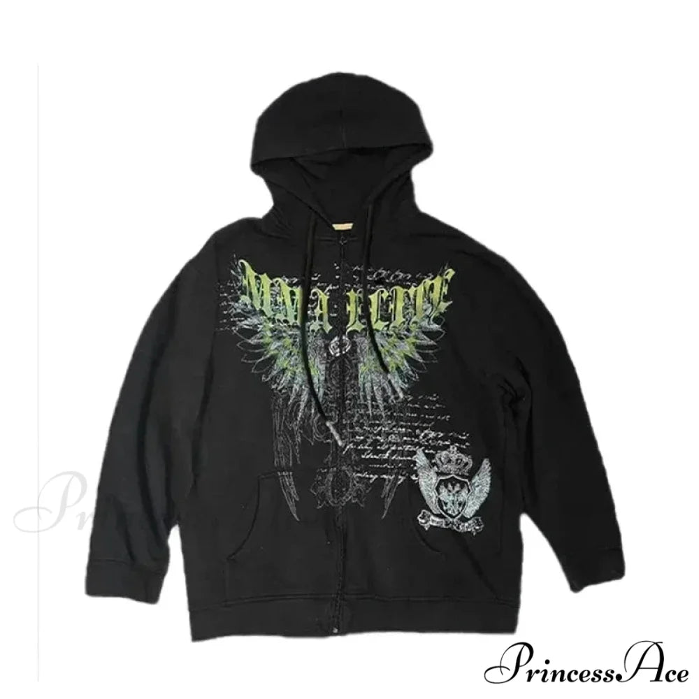 Cleaned Medieval Letter Zipper Hoodie black 13 / S hoodies-241228