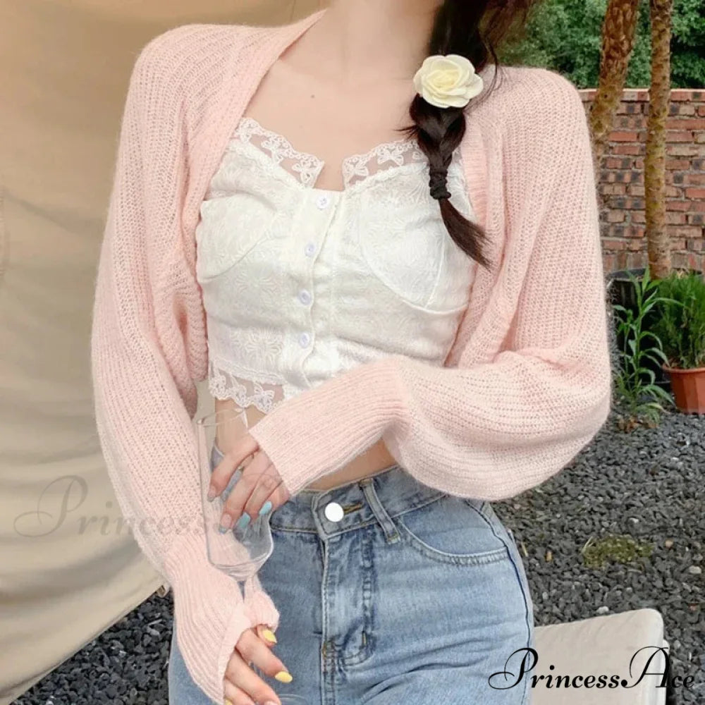 Clear Sun Protection Open Front Cropped Knit Cardigan Pink / One Size cardiagn-250126