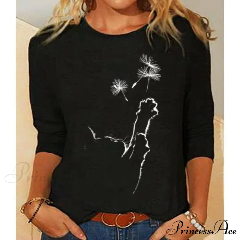 Clothing Funny Cat 3D Print Long Sleeve T-Shirts black 2 / S