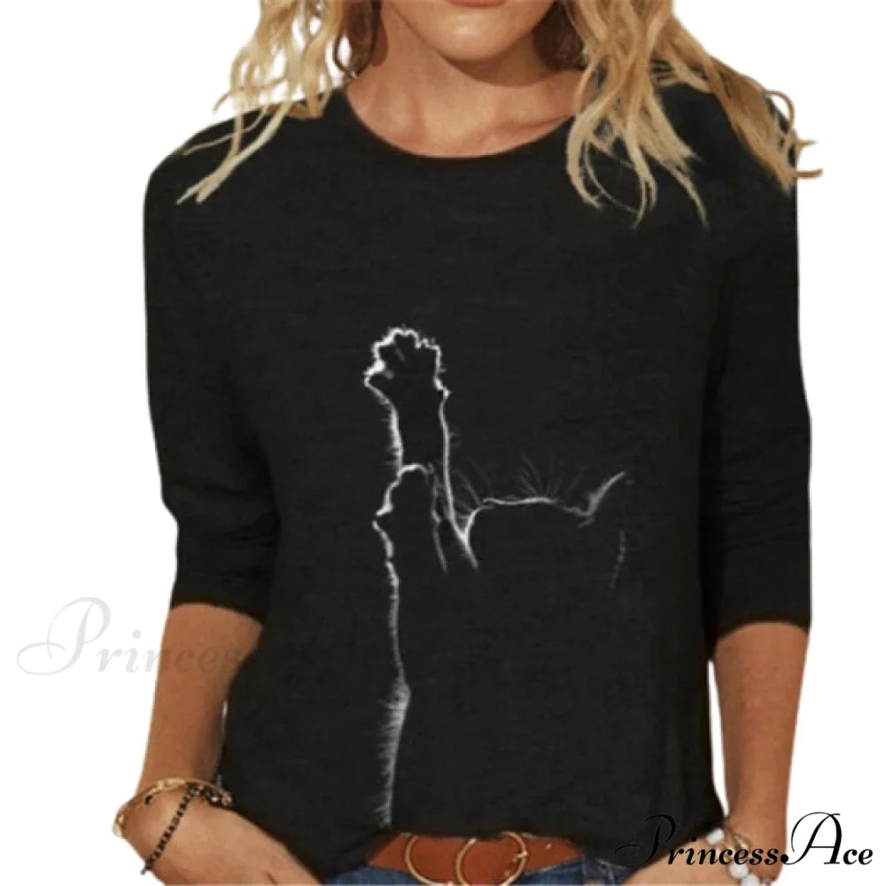 Clothing Funny Cat 3D Print Long Sleeve T-Shirts black 5 / S
