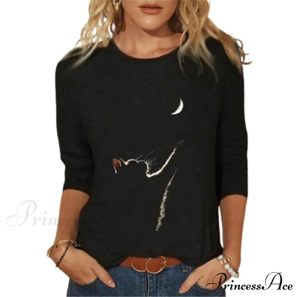 Clothing Funny Cat 3D Print Long Sleeve T-Shirts blakc 8 / XXXL