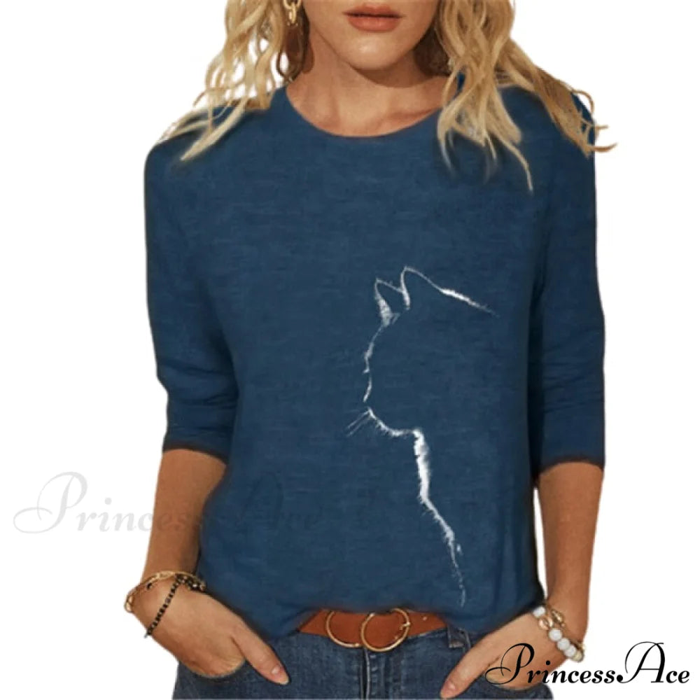 Clothing Funny Cat 3D Print Long Sleeve T-Shirts navy blue 1 / S