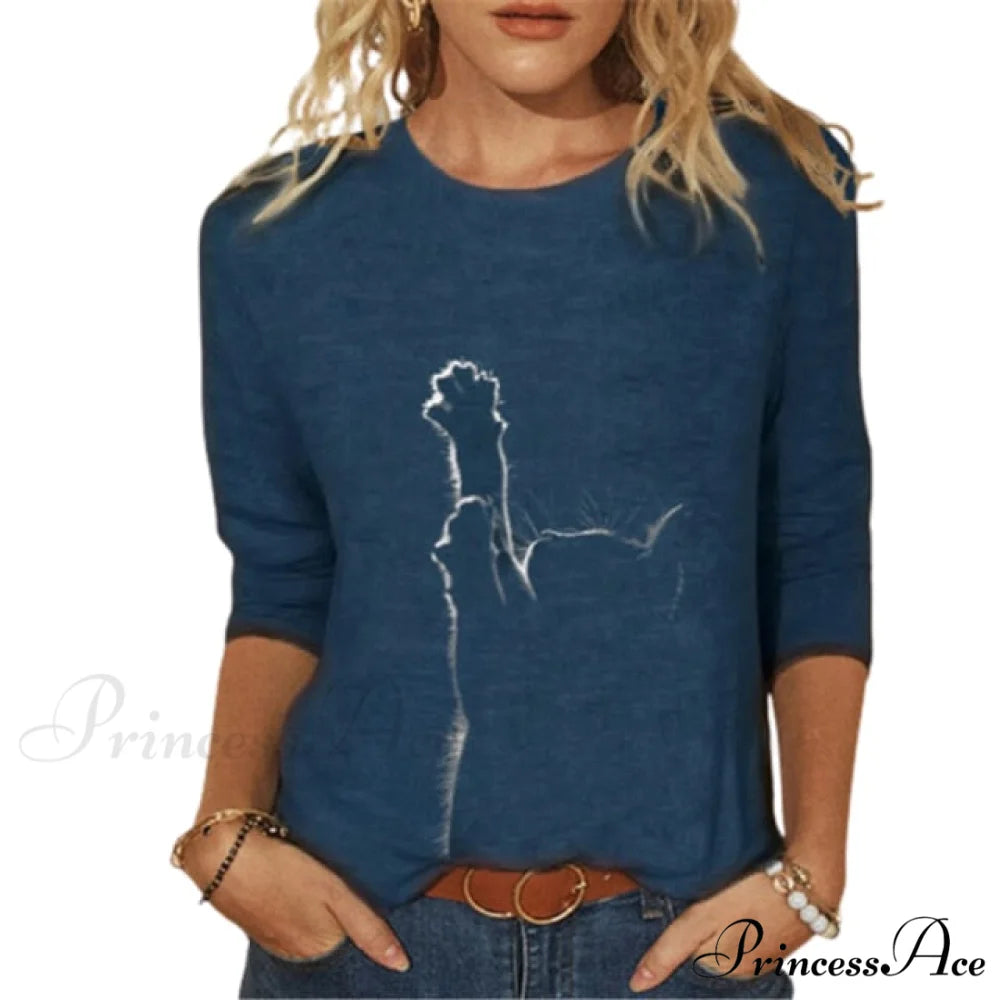 Clothing Funny Cat 3D Print Long Sleeve T-Shirts navy blue 3 / S