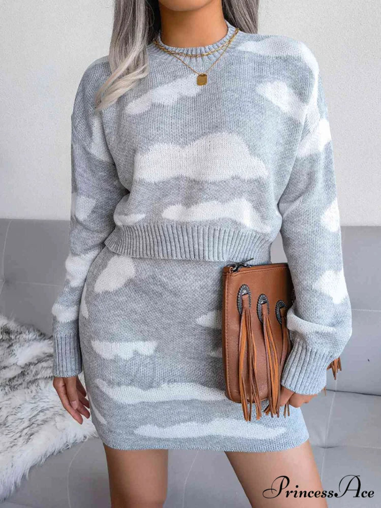 Cloud-Kissed Dreams Stylish Knitted Two-Piece Set Gray / S