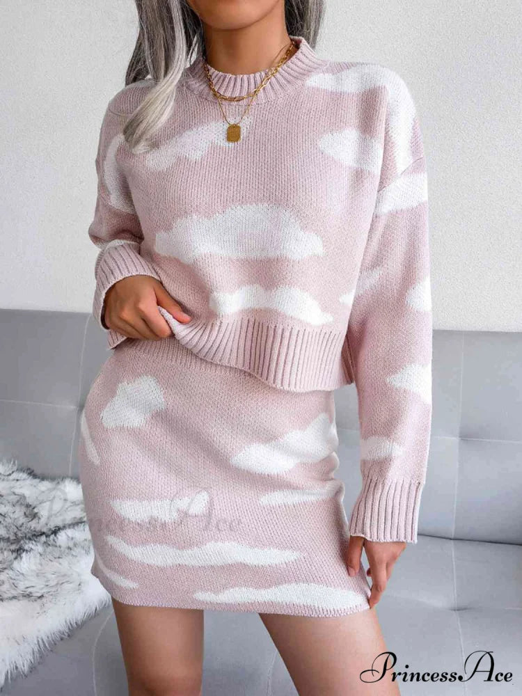 Cloud-Kissed Dreams Stylish Knitted Two-Piece Set Pink / S