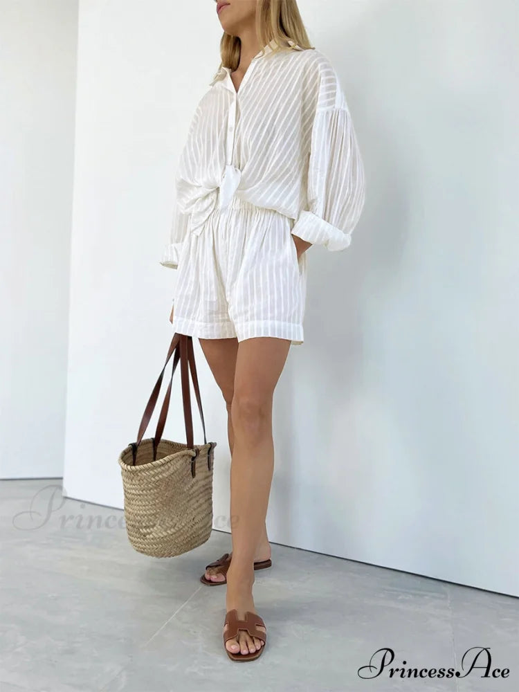 Cloud Nine Pinstripe See Modern Through Two Piece Shorts Set