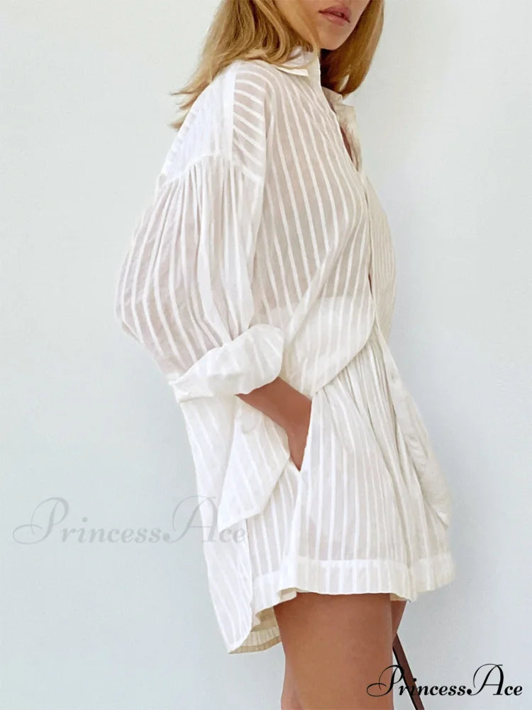 Cloud Nine Pinstripe See Modern Through Two Piece Shorts Set