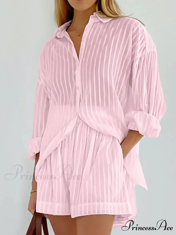 Cloud Nine Pinstripe See Modern Through Two Piece Shorts Set