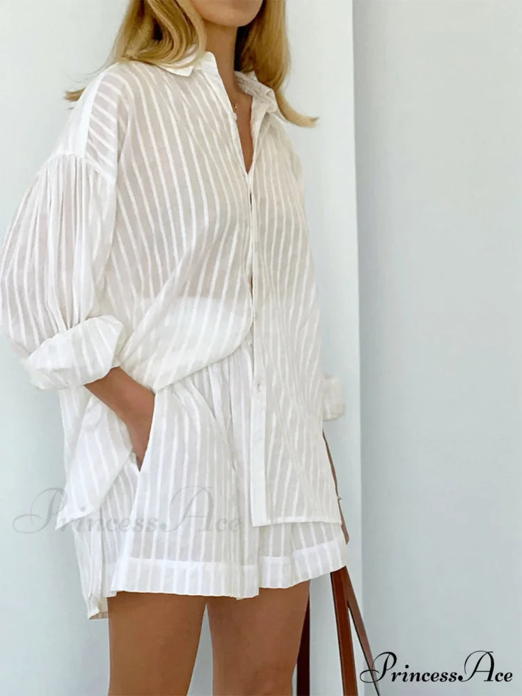 Cloud Nine Pinstripe See Modern Through Two Piece Shorts Set