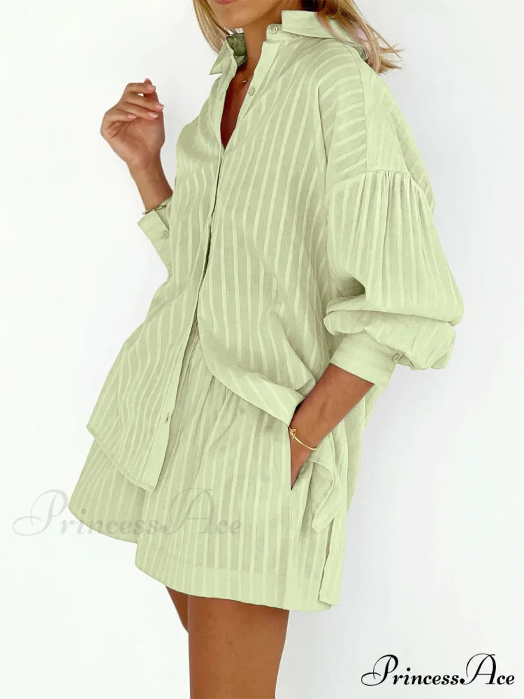 Cloud Nine Pinstripe See Modern Through Two Piece Shorts Set