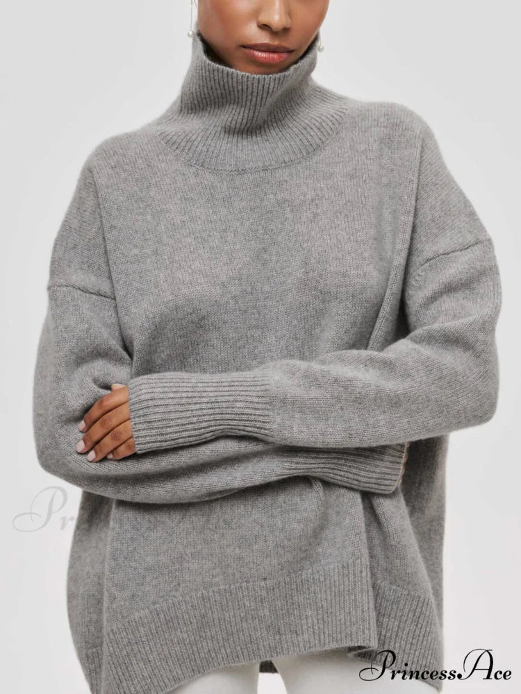 Cloudless Sky Graceful Turtleneck Oversized Sweater Grey / XS