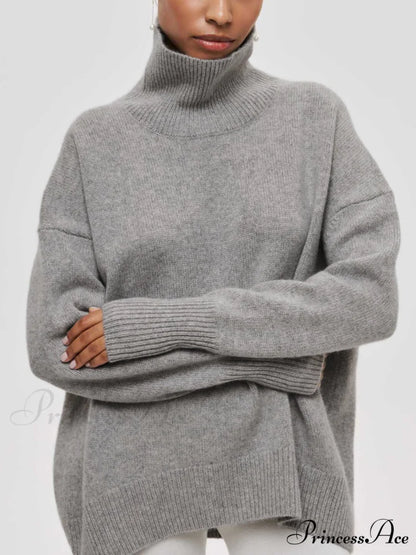 Cloudless Sky Graceful Turtleneck Oversized Sweater Grey / XS