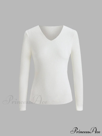 Clouds Ribbed Graceful Pullover Sweater White / XS