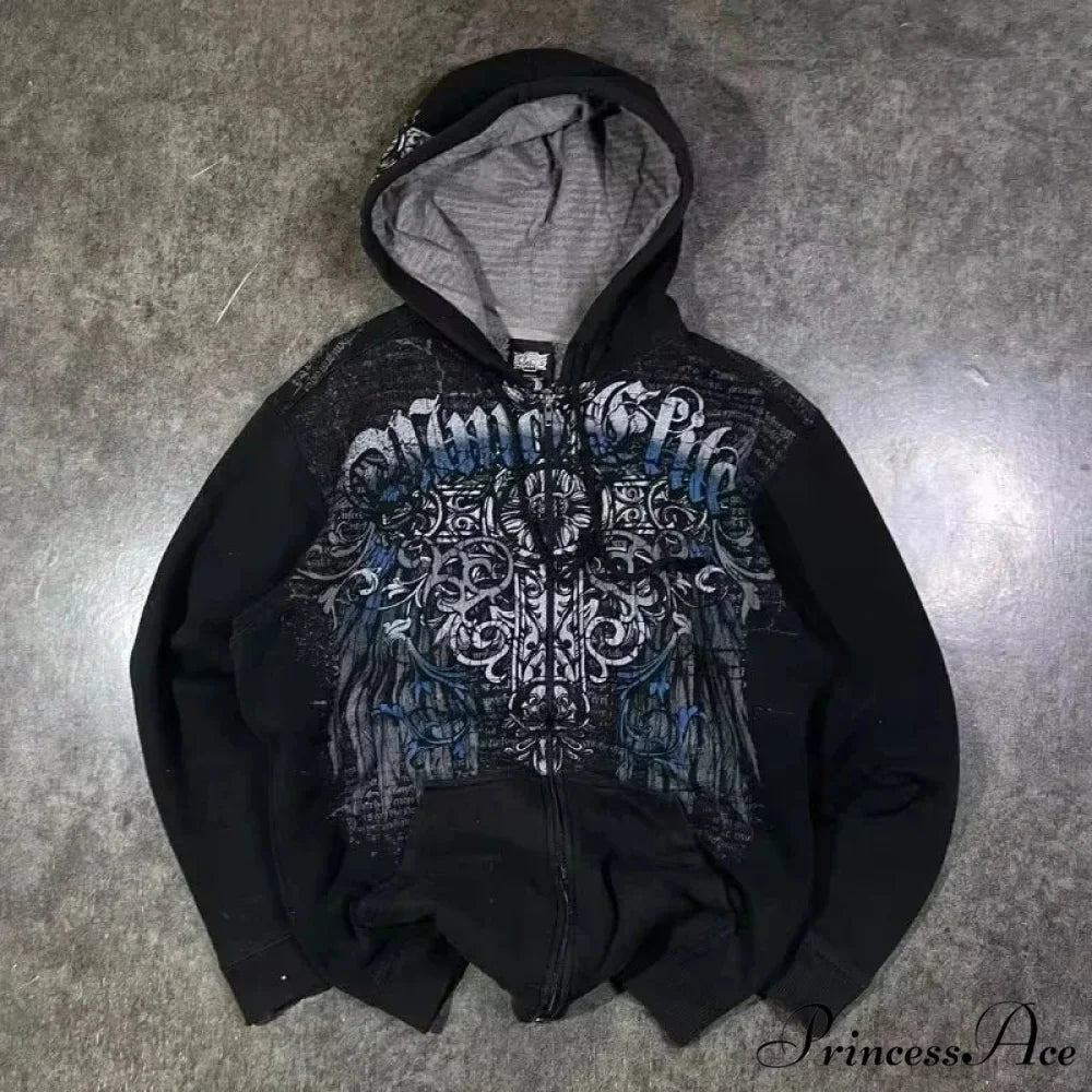 Clown Dark Print Fleece Zipper Hoodie black 2 / M hoodies-241228